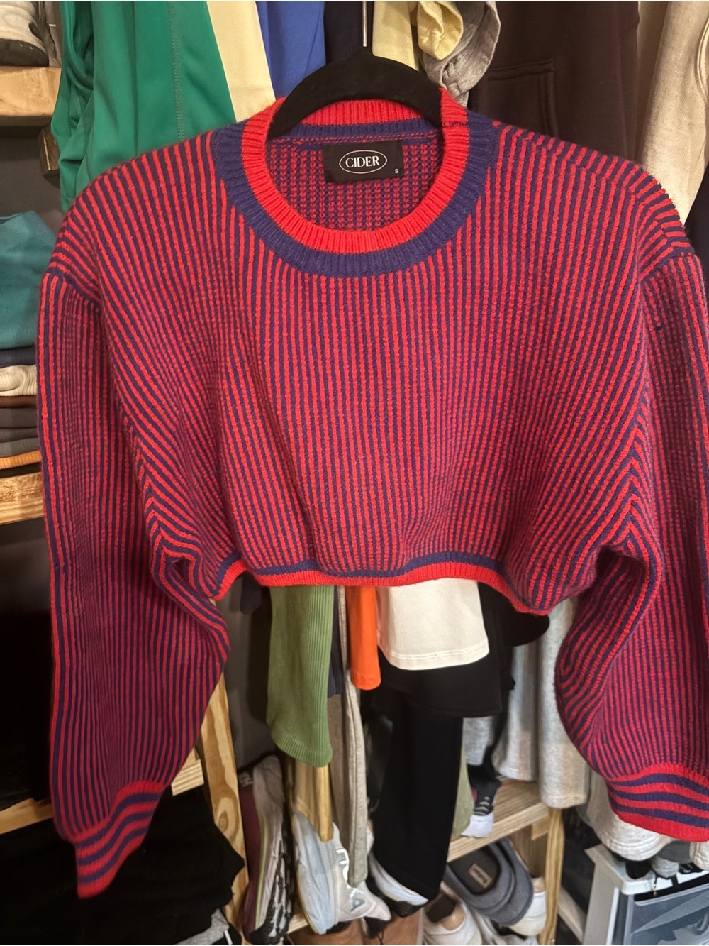 Cider Pink and Blue Striped Cropped Crew Sweater